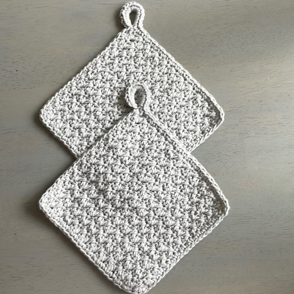 2 Hand Crafted Crocheted Washcloths Dishcloths with Hanging Loop - 100% Cotton